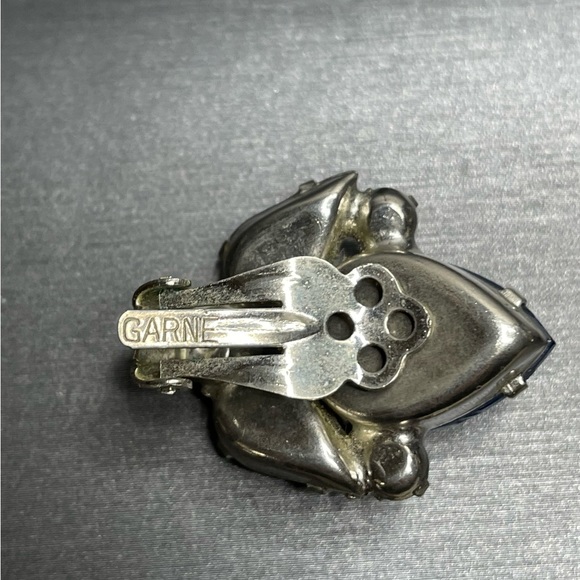 Garne Vintage Clip On Earrings AB & Blue Rhinestone with  Satin Glass gorgeous - Picture 3 of 8